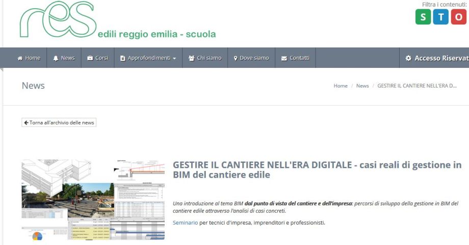 GESTIRE IL CANTIERE NELL'ERA DIGITALE: Esperienze, prospettive e opportunità- Scuola Edile di Reggio Emilia