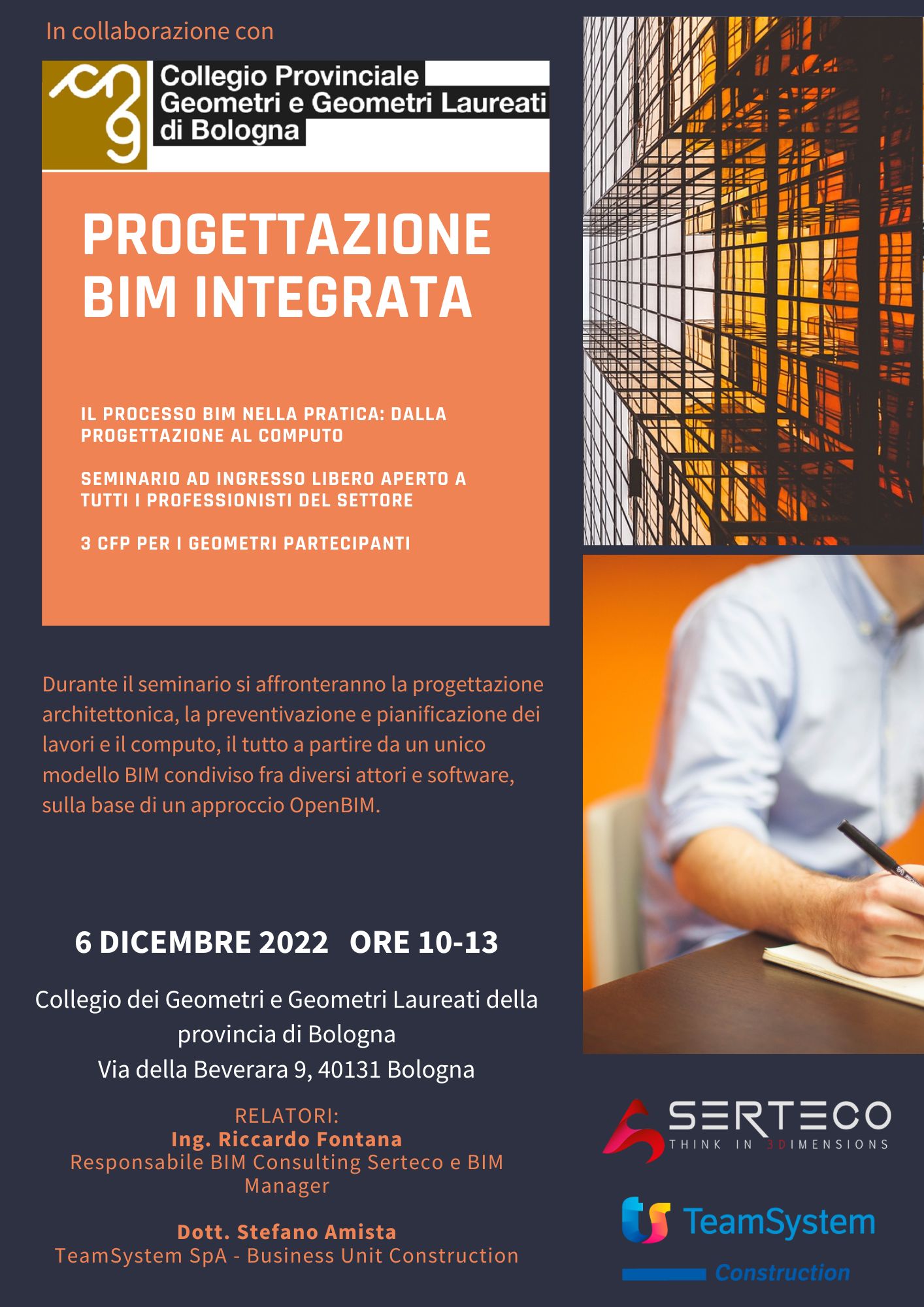 SEMINARIO IN PRESENZA PROGETTAZIONE BIM INTEGRATA. Il processo BIM nella pratica: dalla progettazione al computo